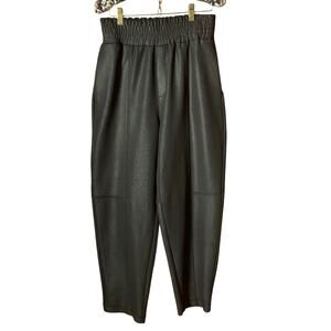 ZARA Jogger Pants Black  Faux Leather Size S High Waist Stretch
